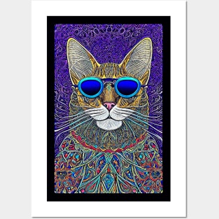 Cosmos Cat Wearing Sunglasses- Rhodium! Posters and Art